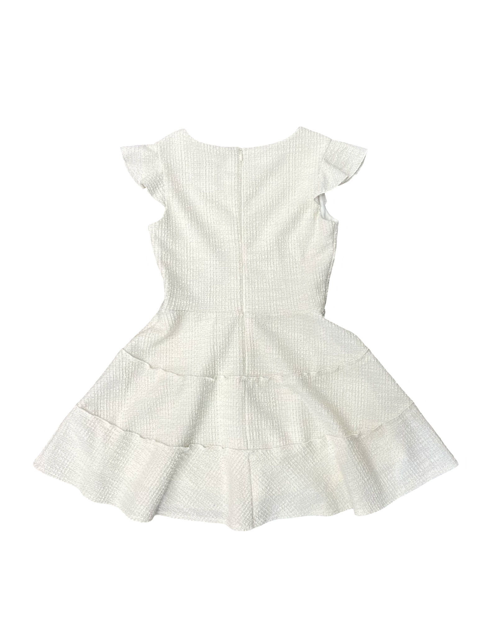 Ivory Boucle Ruffle Tiered Dress