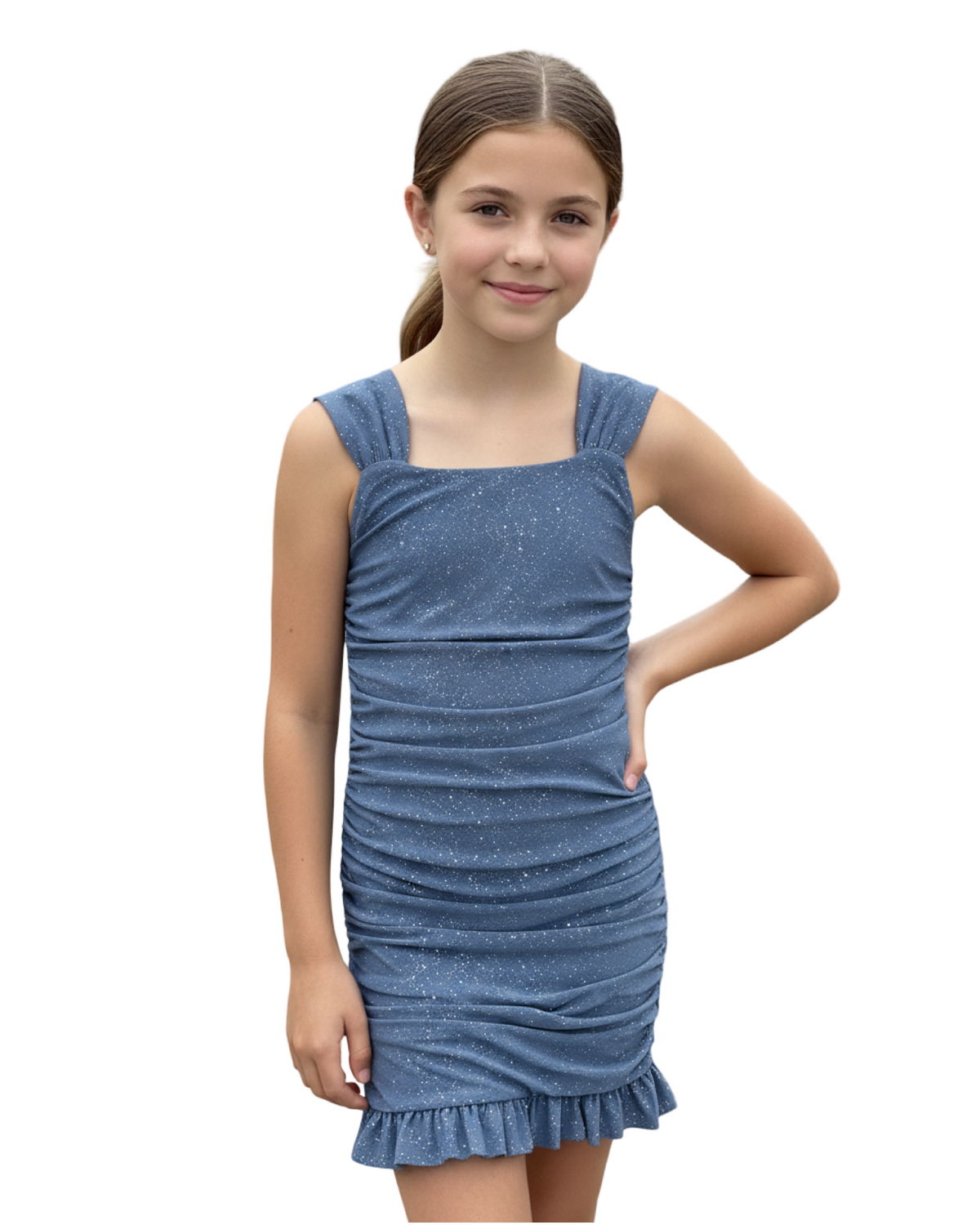 Girls Glitter Ruched Tank Dress