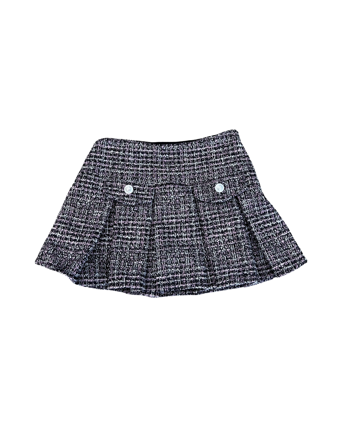 Girls Black & Pink Tweed Pleated Skirt
