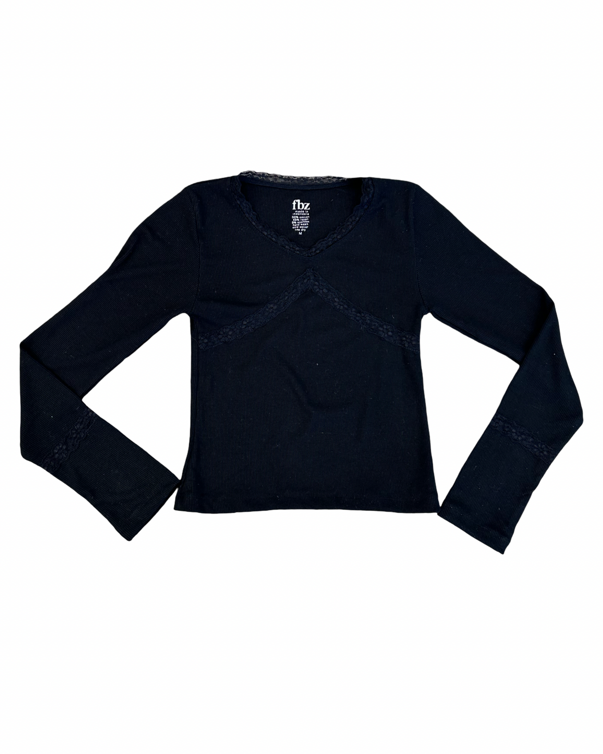 Girls Ribbed Lace Trim Long Sleeve Tee
