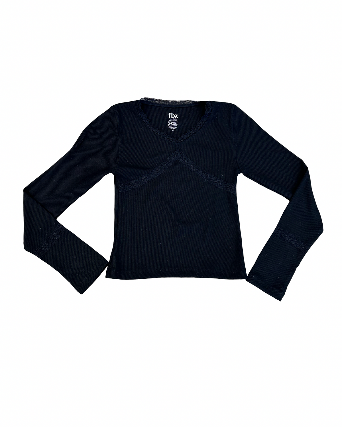 Girls Ribbed Lace Trim Long Sleeve Tee