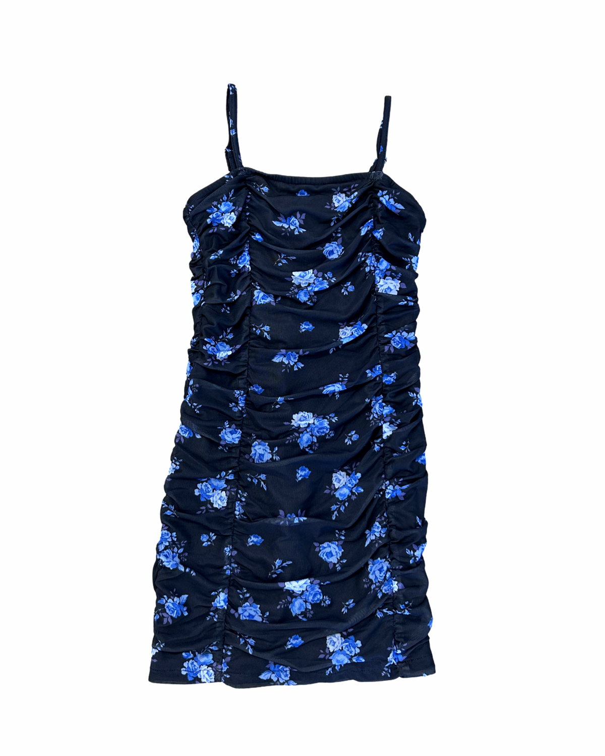 Girls Navy Floral Ruched Dress