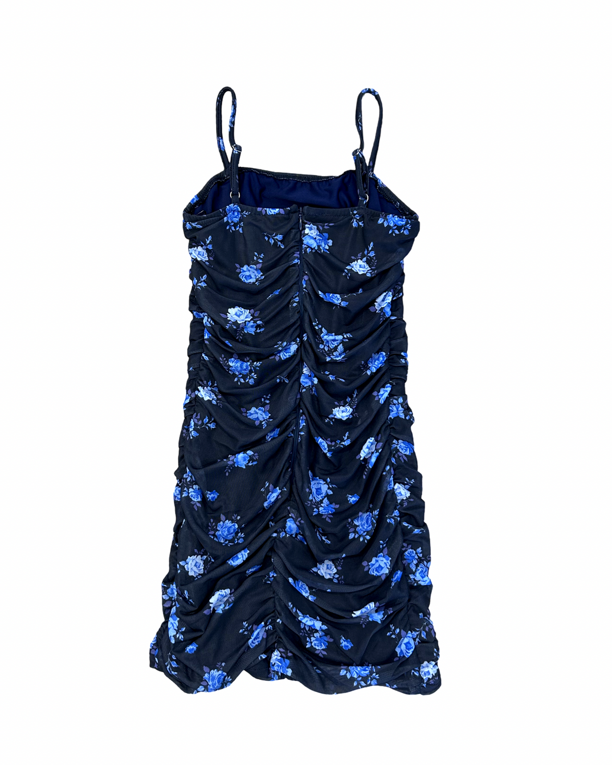Girls Navy Floral Ruched Dress