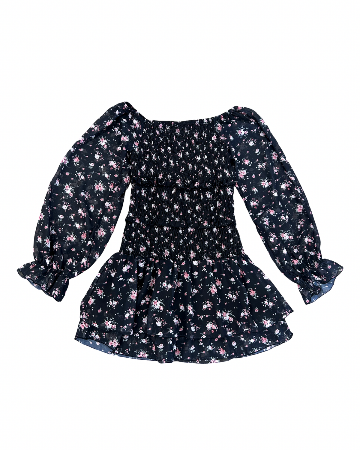 Girls Floral Smocked Long Sleeve Dress