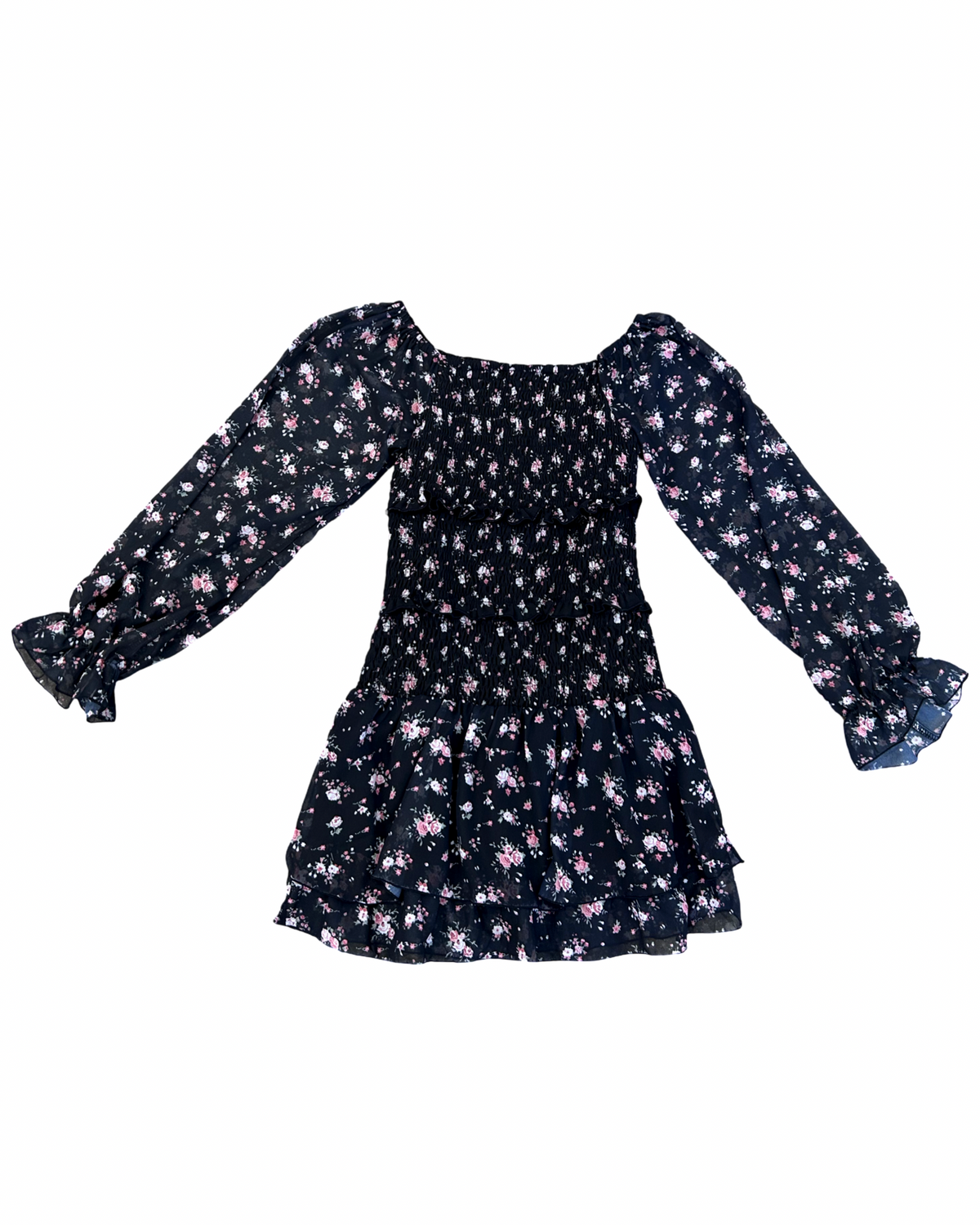 Girls Floral Smocked Long Sleeve Dress