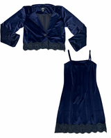 Girls Navy Velvet Jacket