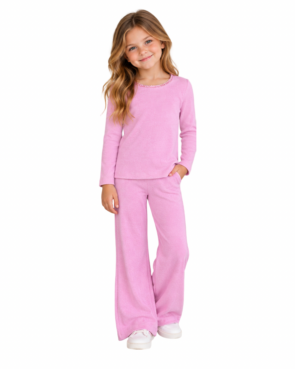 Girls Pink Hacci Foldover Pants