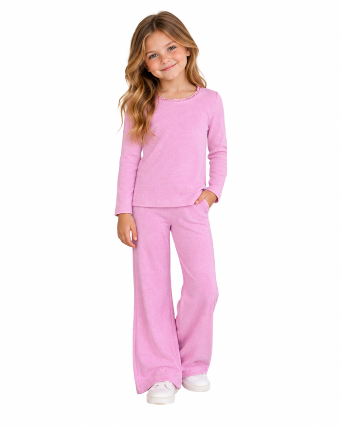 Girls Pink Hacci Foldover Pants