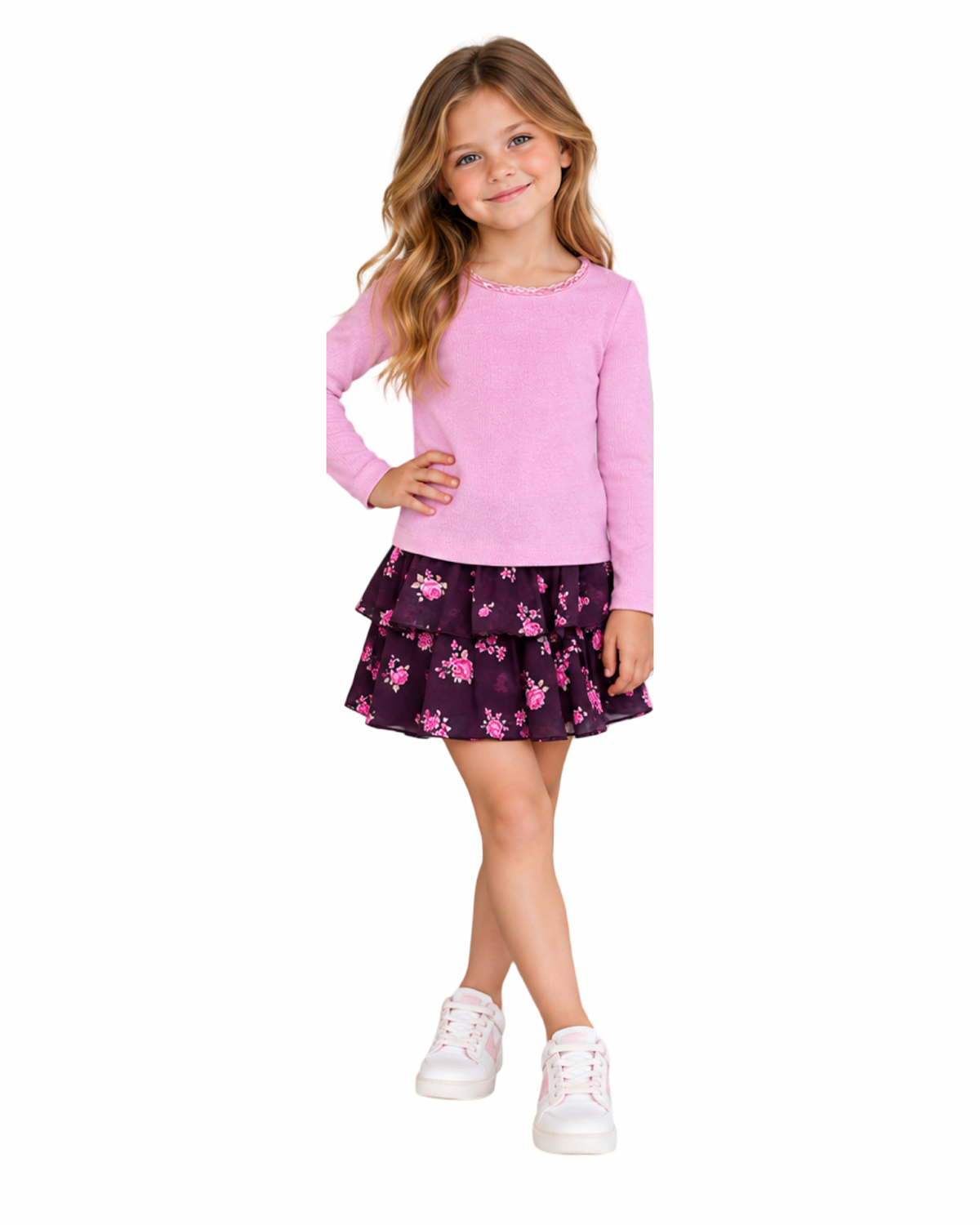 Girls Floral Ruffle Skirt