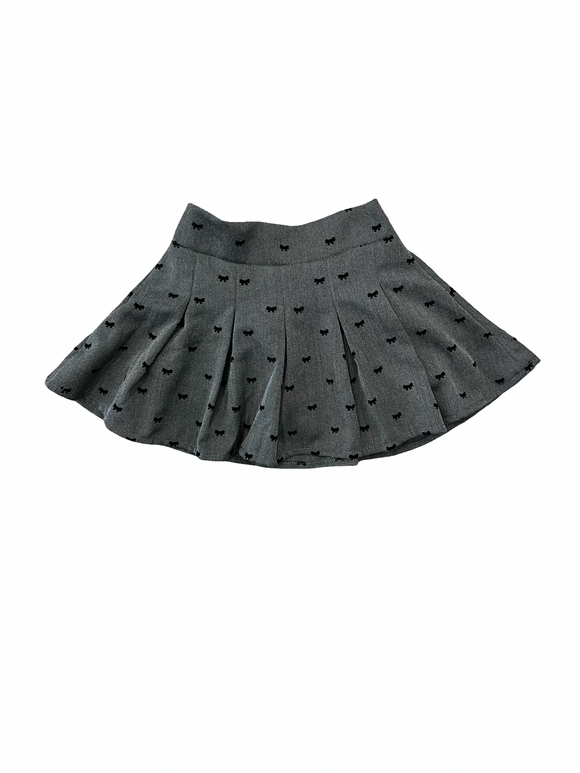 Charcoal Black Velvet Bows Soft Pleated Skirt