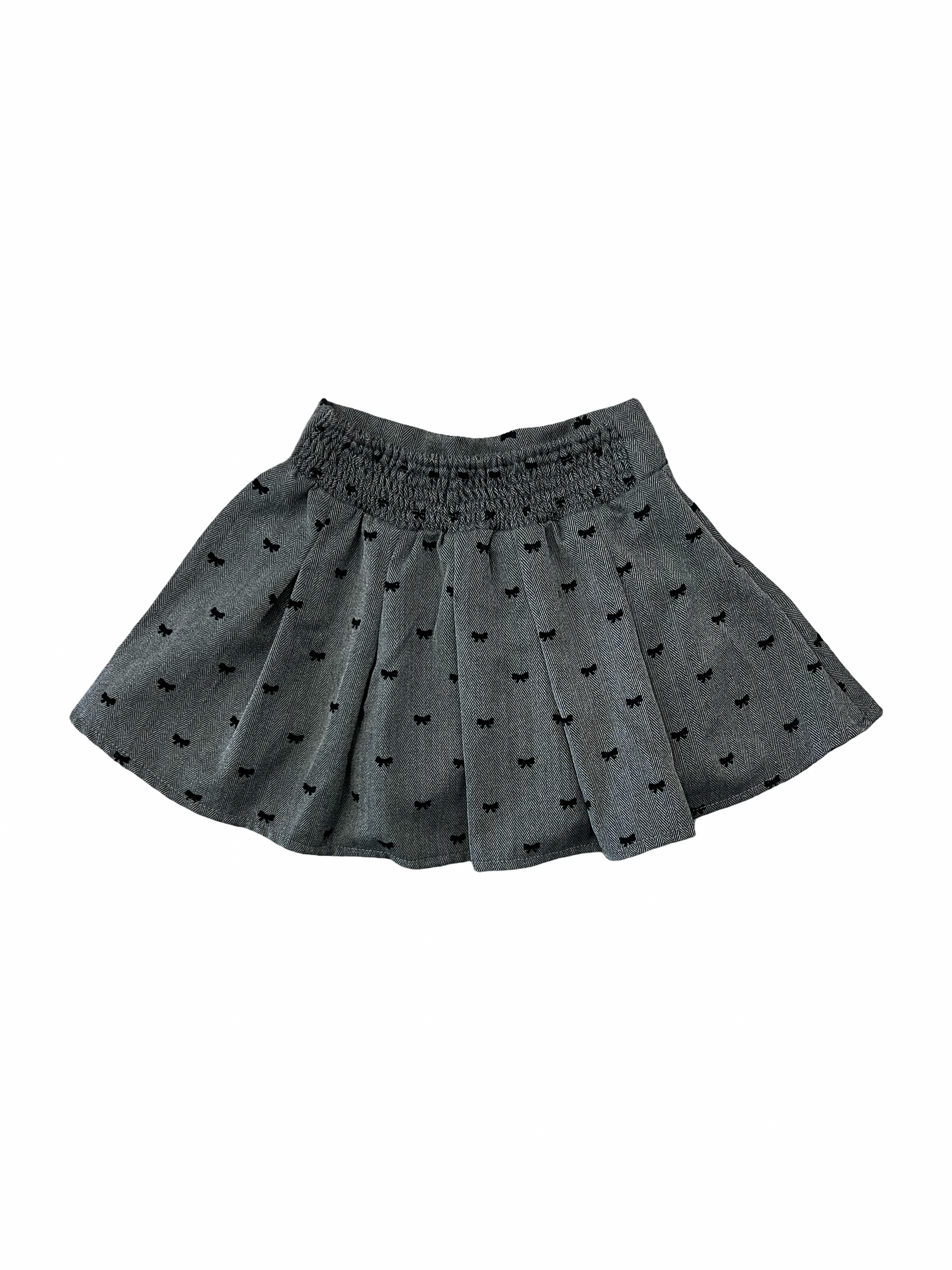 Charcoal Black Velvet Bows Soft Pleated Skirt