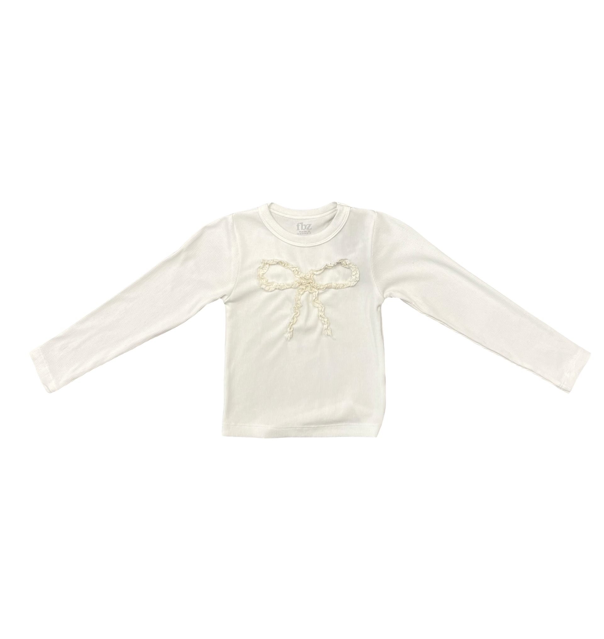Ruffle Bow Ribbed Long Sleeve Shirt