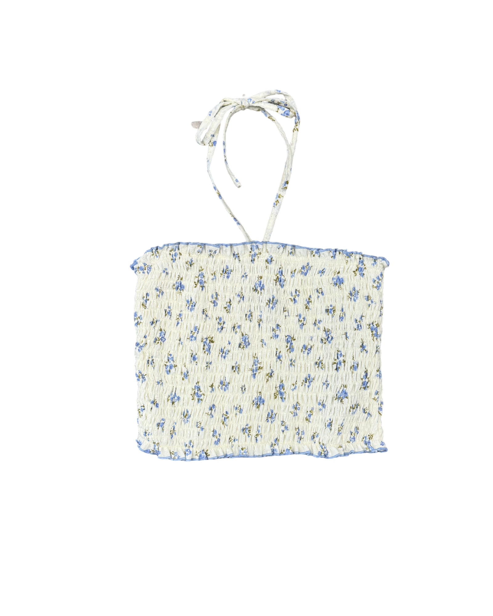 Girls Cream Blue Floral Smocked Top