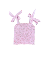 Girls Pink Rose Floral Tie Strap Top