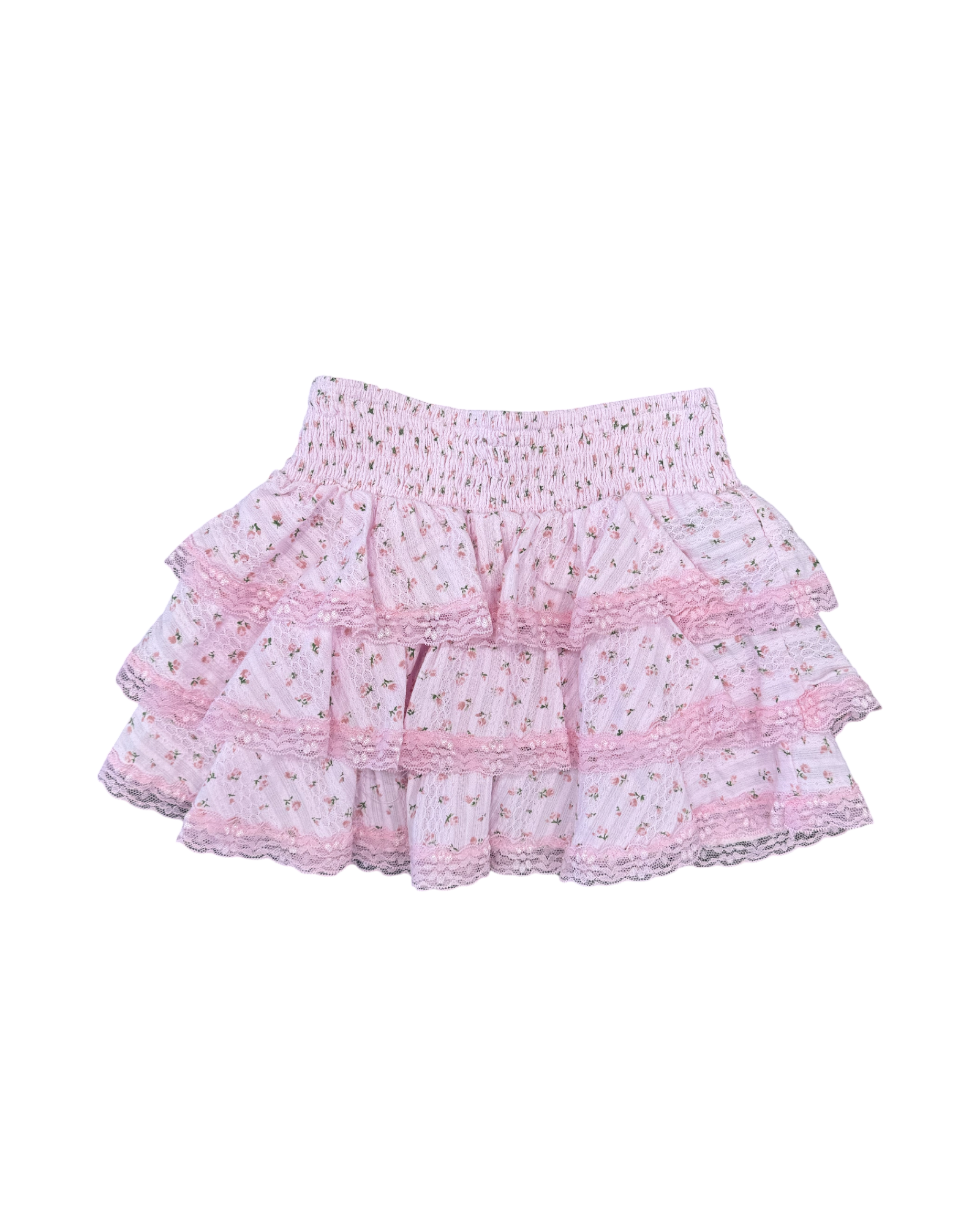 Girls Pink Rose Floral Ruffle Skirt