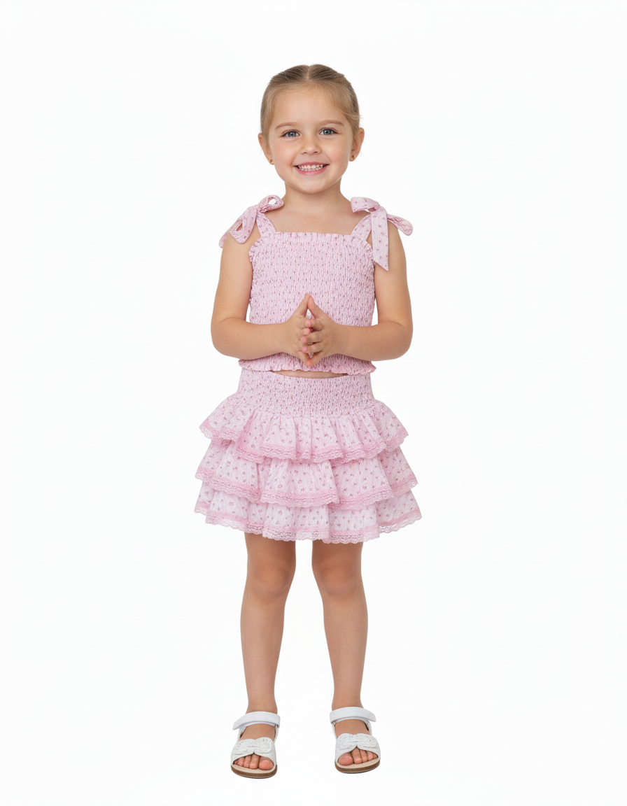 Girls Pink Rose Floral Tie Strap Top