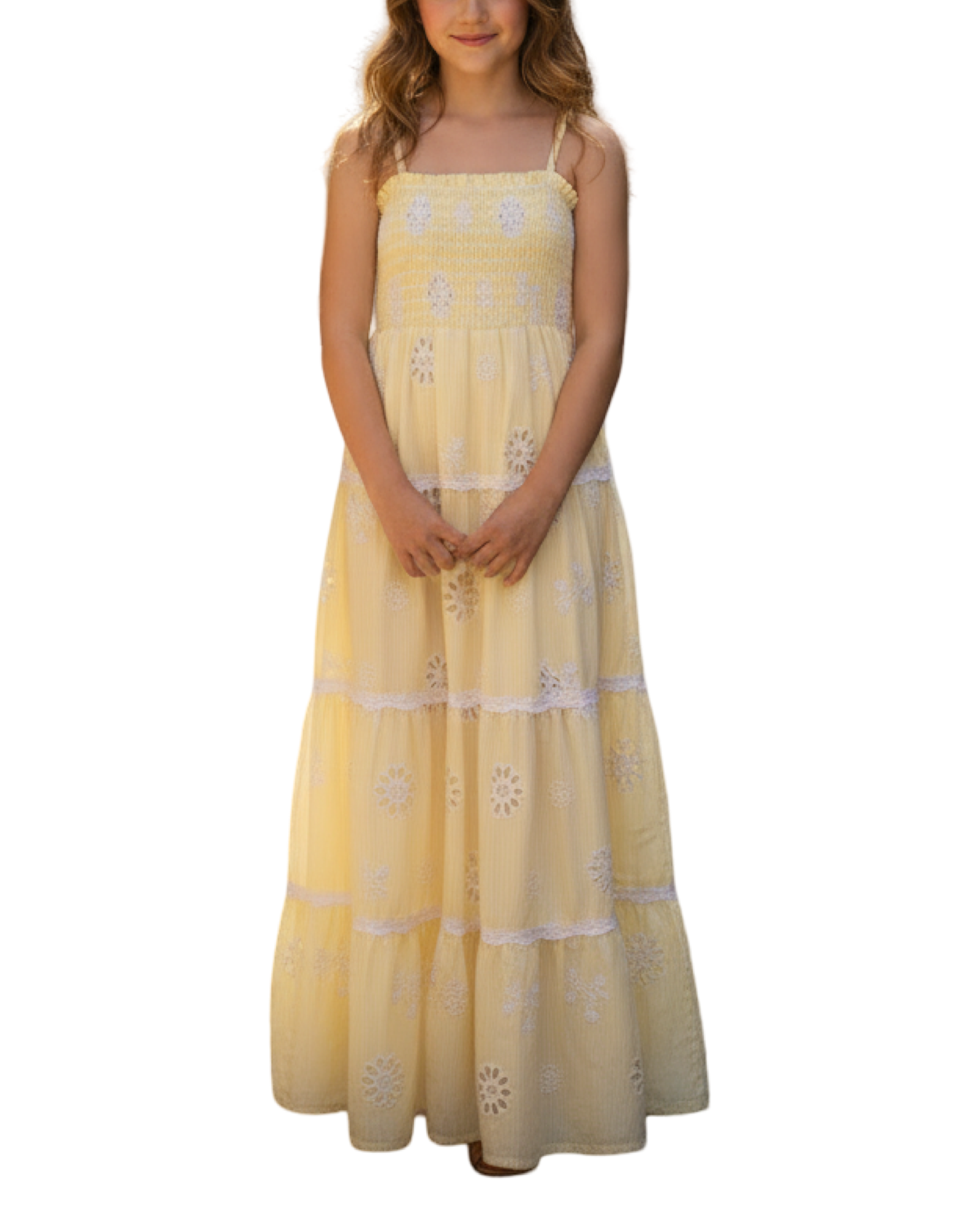 Girls Mini Stripe Eyelet Maxi Dress