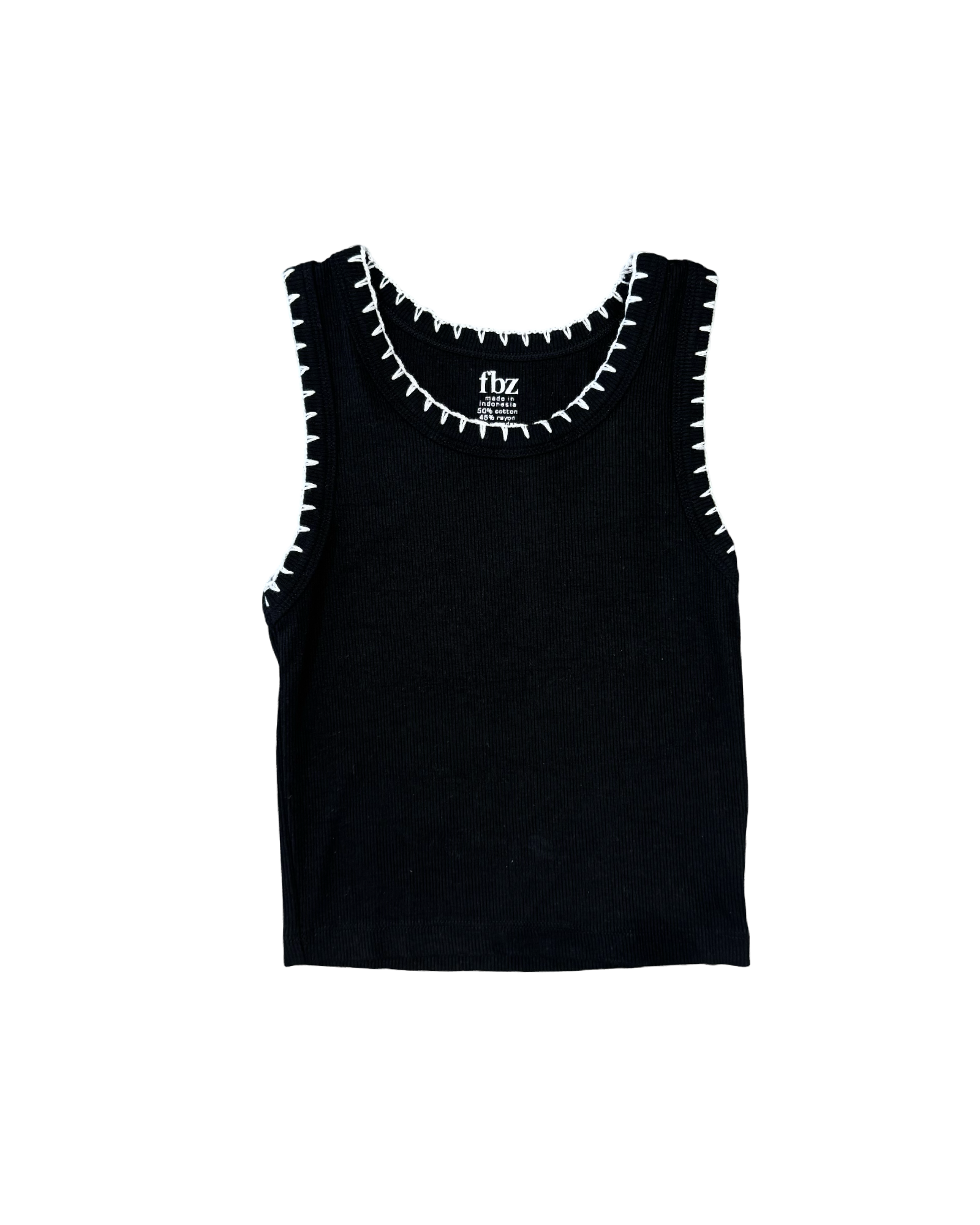 Girls Black/White Stitching Ribbed Tank
