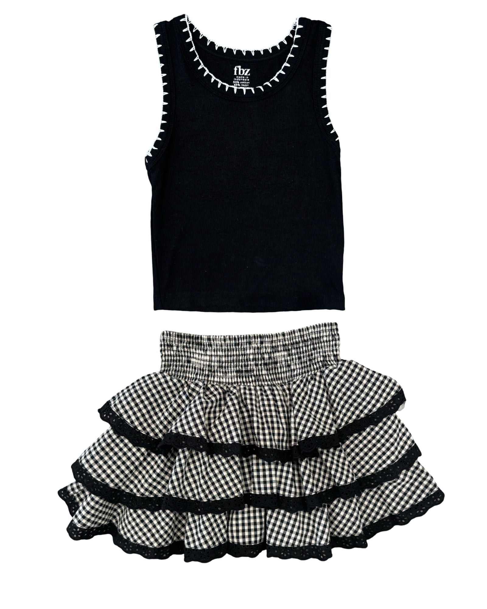 Girls Gingham Eyelet Ruffle Skirt