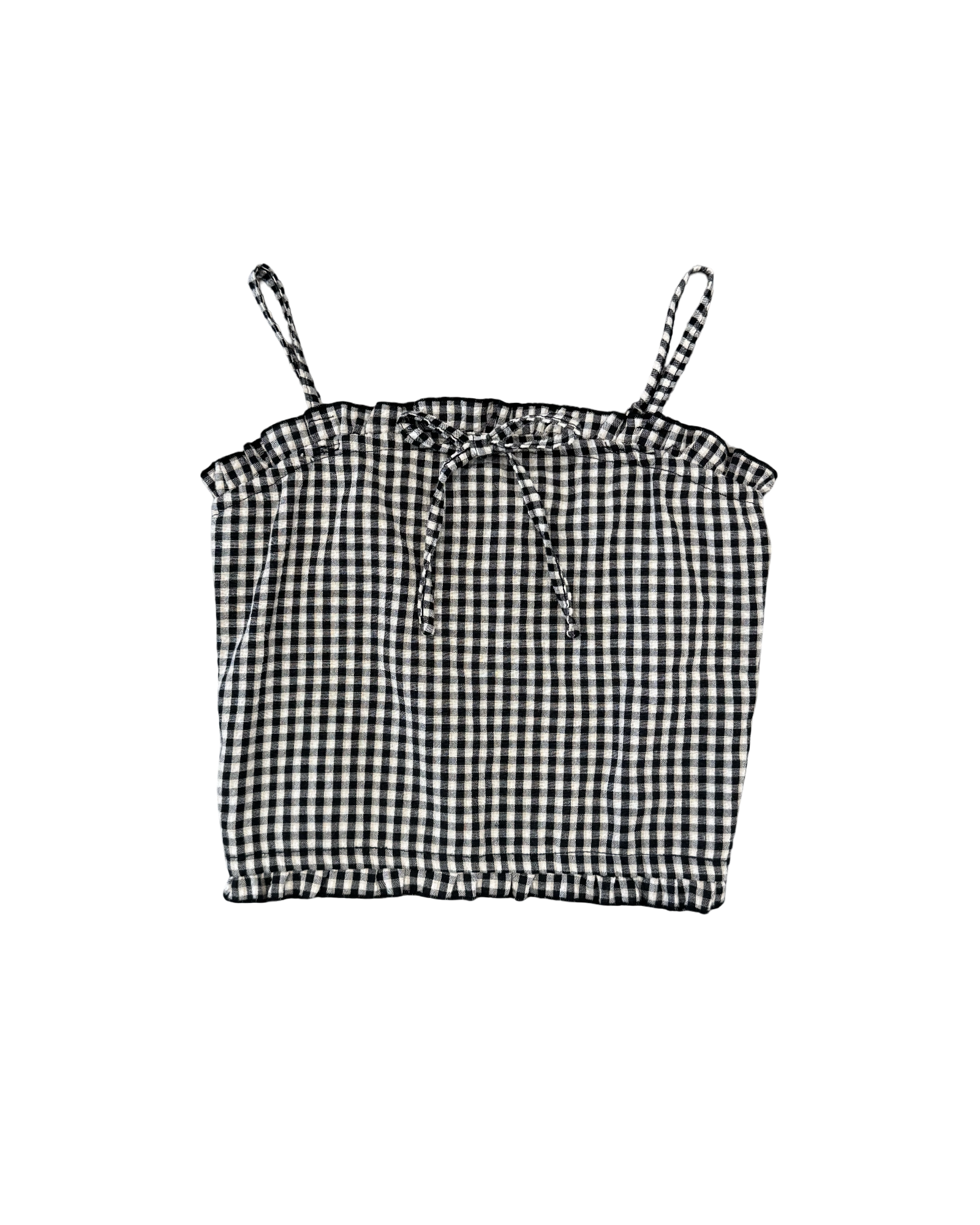 Girls Gingham Bow Front Ruffle Cami