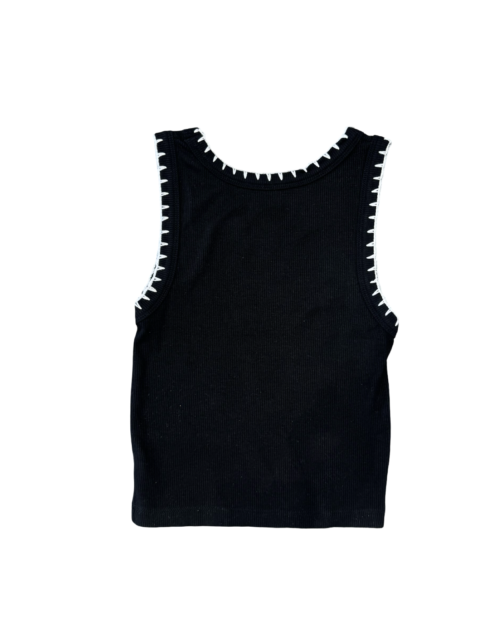 Girls Black/White Stitching Ribbed Tank
