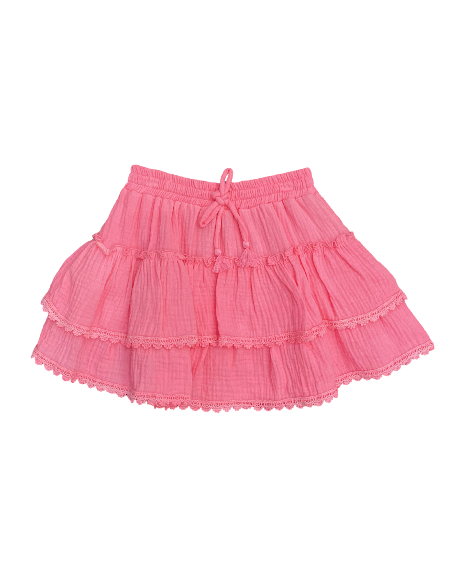 Neon Coral Gauze with Trim Ruffle Skirt