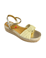 Girls JCookie Natural Woven Metallic Strap Wedge Sandals