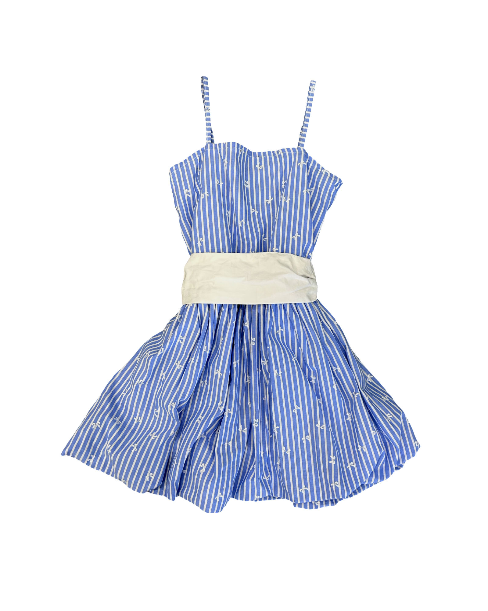 Girls Blue and White Striped Bow Print Dress