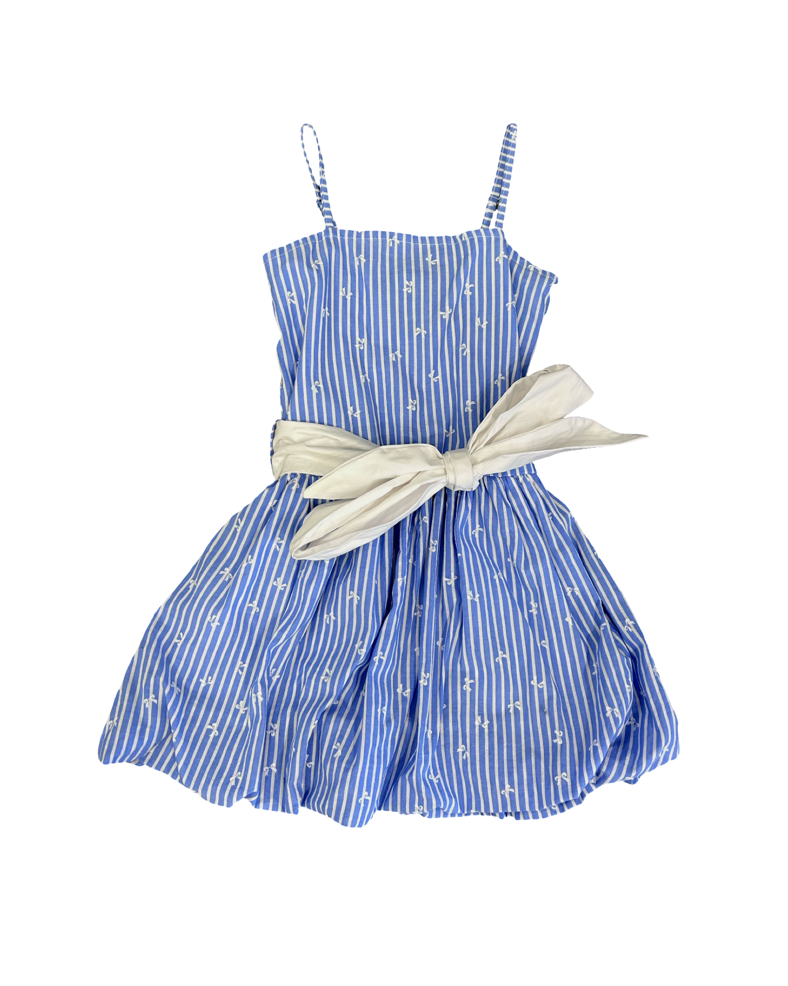 Girls Blue and White Striped Bow Print Dress