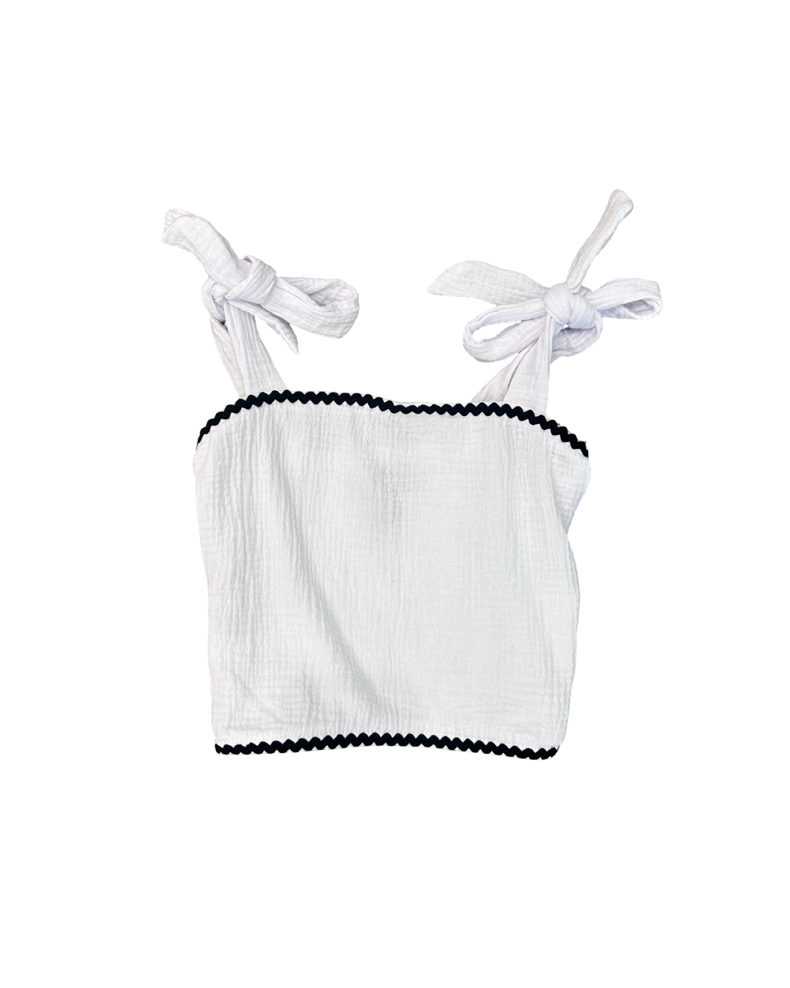 Girls White and Black Tie Strap Top