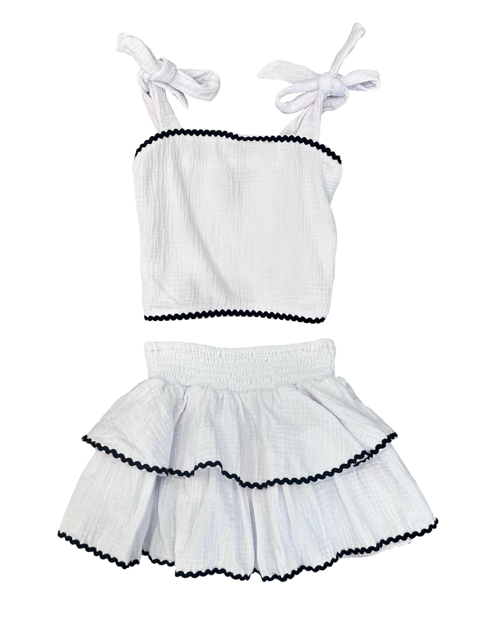 Girls White and Black Tie Strap Top