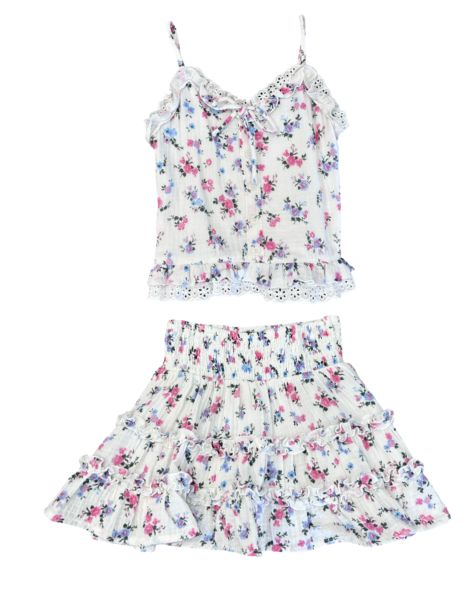 Girls White Floral Tank