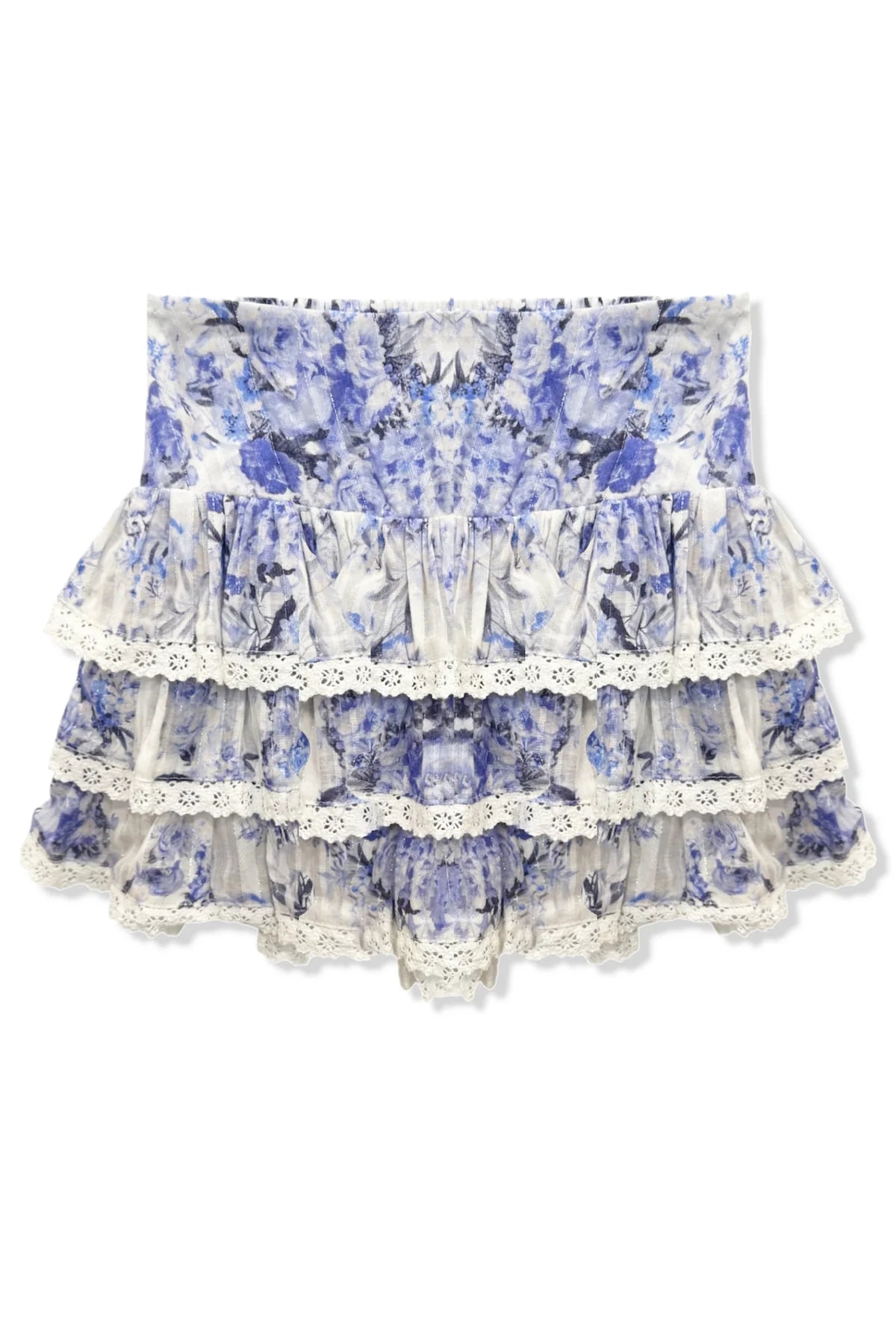 Tween Melody Printed Drop Waist Lace Trim Skirt - Glacier Floral