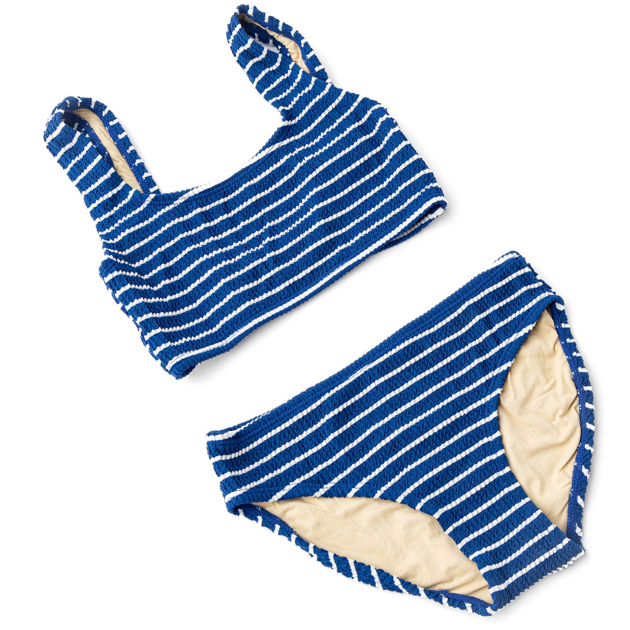 Girls Navy Stripe Crinkle Bikini