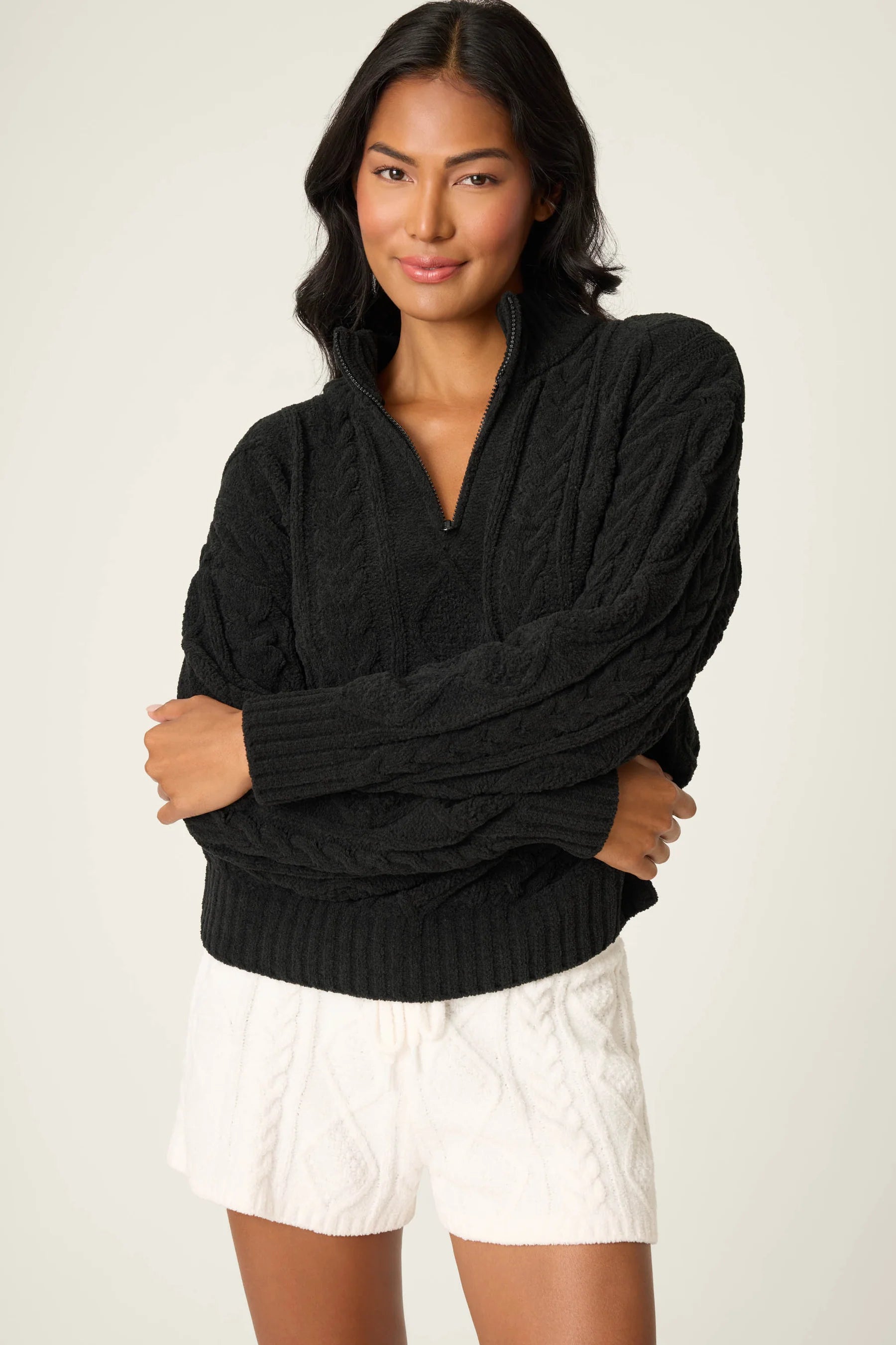 Chenille Cable Knit Quarter Zip Top