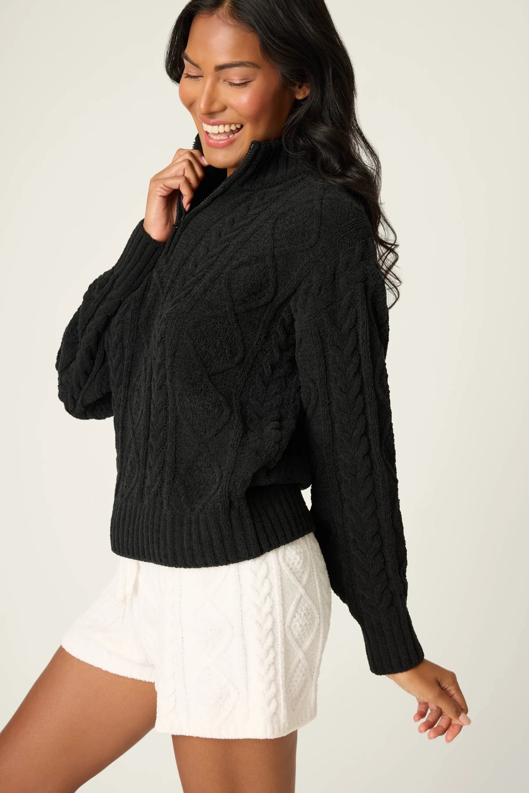 Chenille Cable Knit Quarter Zip Top