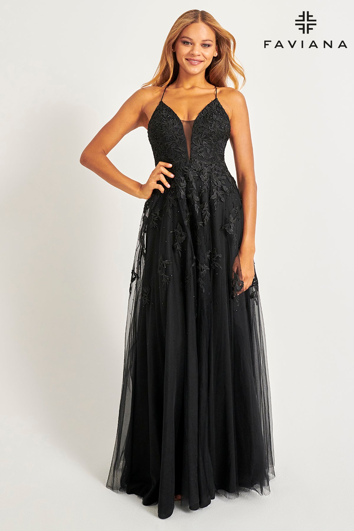 Faviana S10640 Long Lace Deep V Neck Dress With Lace Up Back Red / 2 Faviana S10640 Long Lace Deep V Neck Dress With Lace Up Back Red / 2
