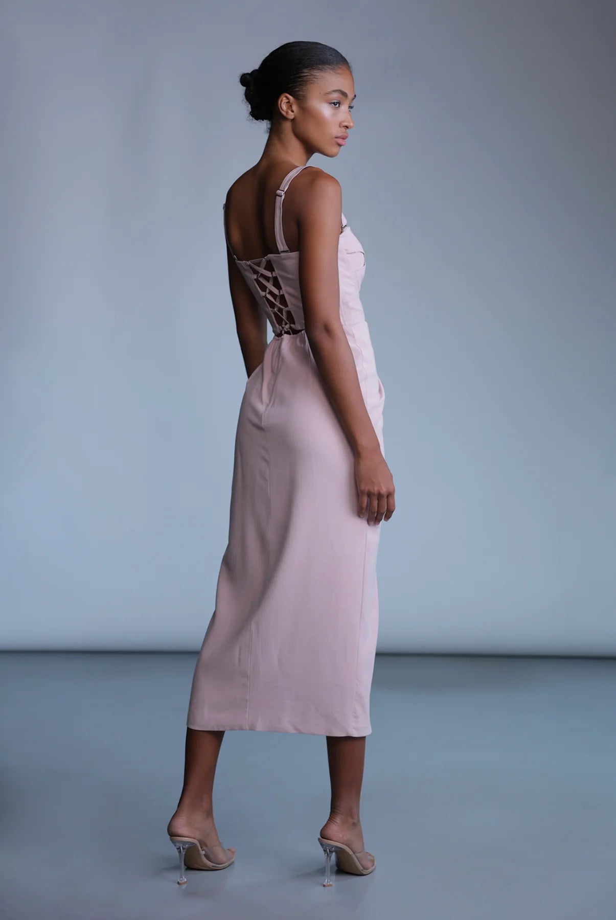 ciara midi dress Oversized Open Back Ciara Midi Dress with Kimono Sleeve, Bridesmaids, Deep V neck, Loose fitted, Cocktail Dress in Taupe Viscose