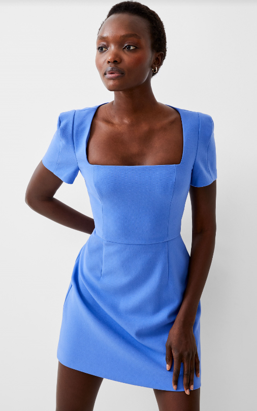 French Connection Women's Short-Sleeve Square Neck Mini Dress - Blue