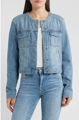 Collarless Denim Jacket