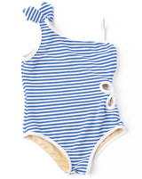 Girls Cobalt Stripe Ribbed Daisy Cut Out Swimsuit