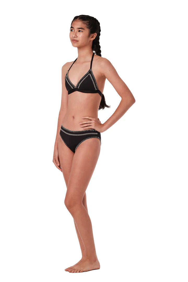 Black Embroidered Triangle Bikini Set