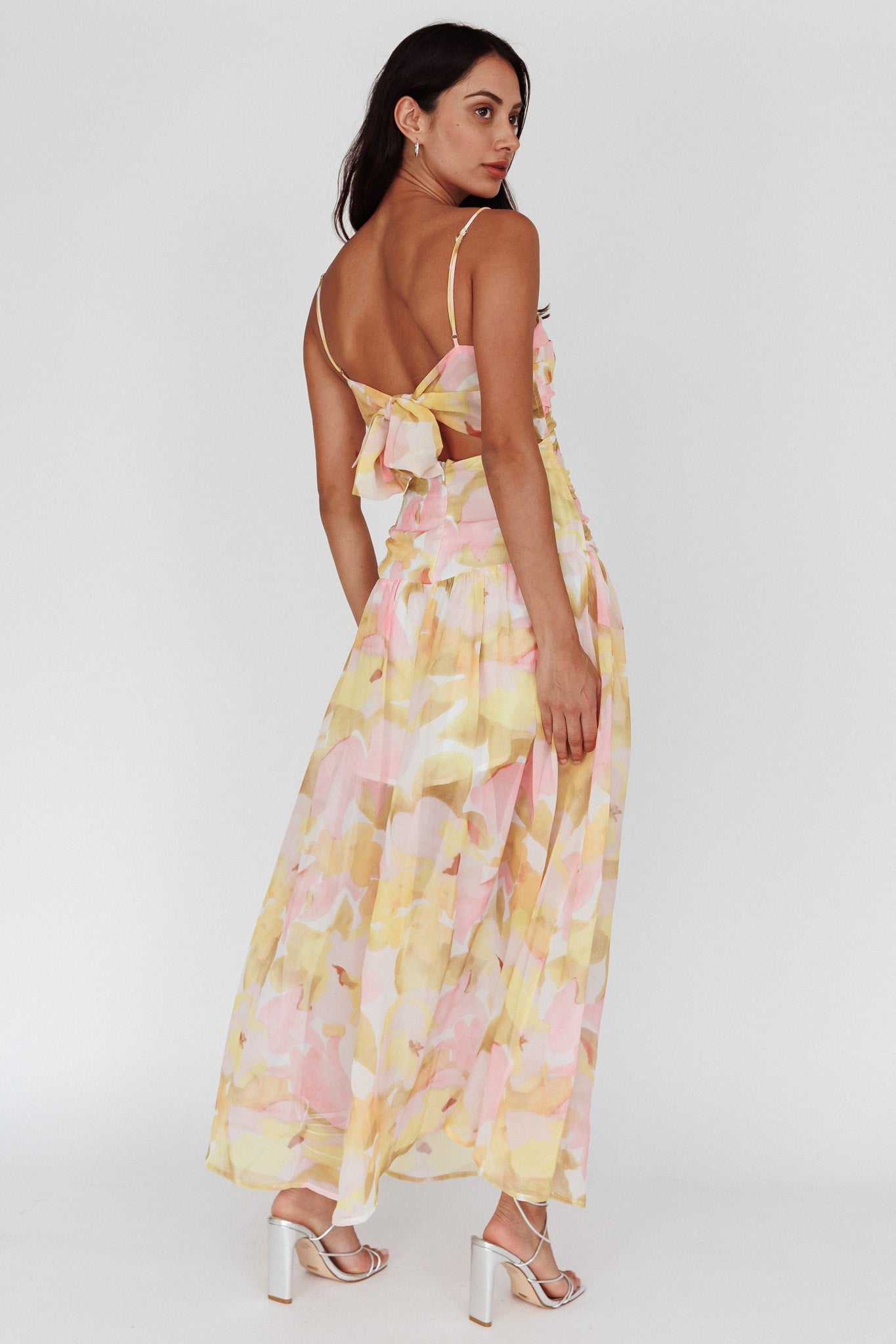 Pink Floral Tie Back Dress