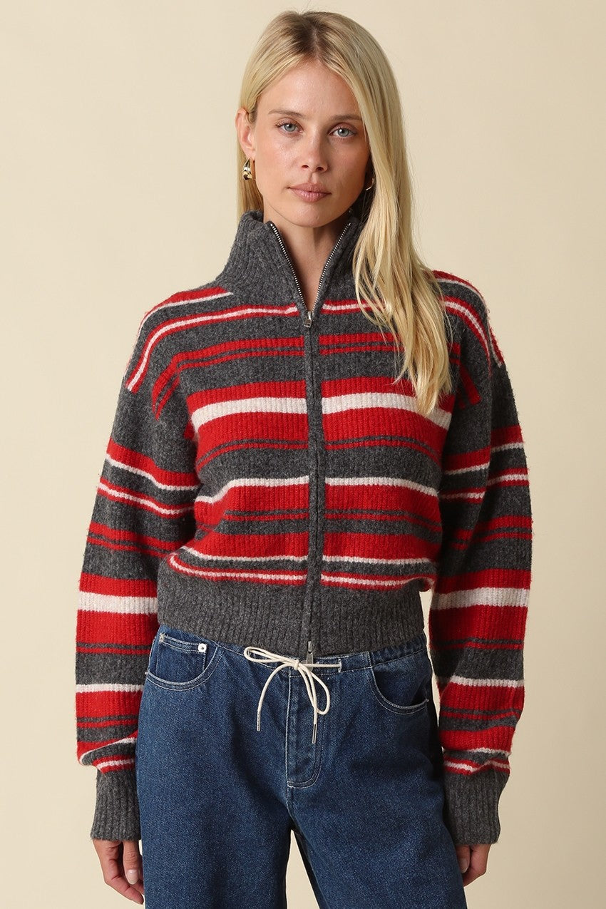 Aspen Striped Zip Up Knit Cardigan
