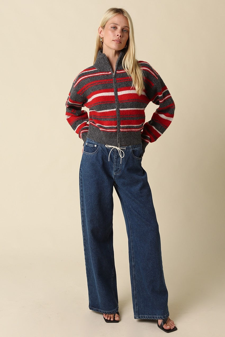 Aspen Striped Zip Up Knit Cardigan