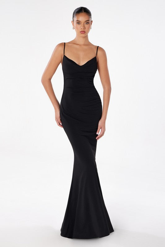 So Sultry Lace Trim Cowl Back/Front Gown