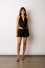 Satin Lace Trim Halter Top
