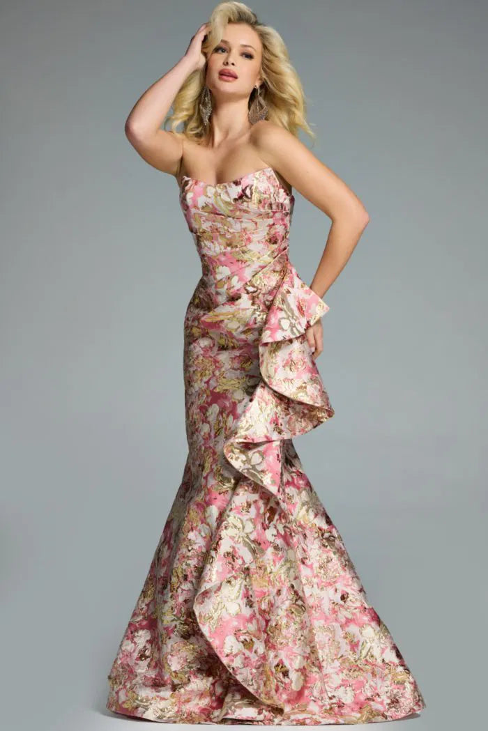 Jovani Metallic Printed Strapless Mermaid Gown 42927
