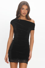 Late Night Velvet Lace-trim Mini Dress