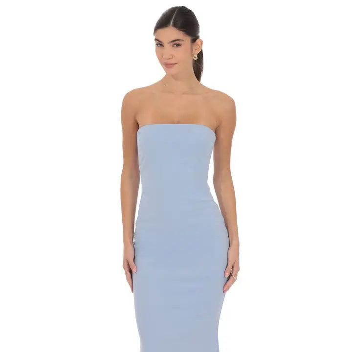 Back Bow Strapless Maxi Dress Light Blue / M Back Bow Strapless Maxi Dress Light Blue / M